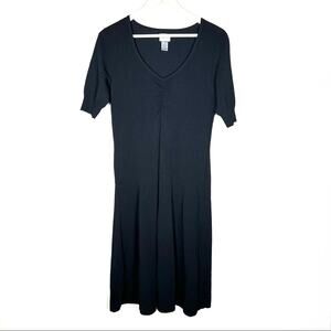 Chico’s 0 Black V-neck short sleeve knit sweater midi dress size 4